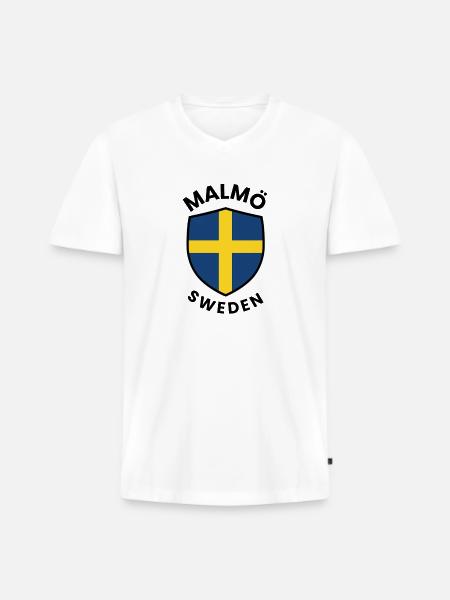 Swedish Flag Shield Design - Men's Premium Organic T-shirt with V-neck - white