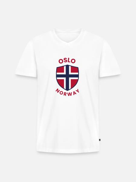 Oslo Norway Shield with flag - Men's Premium Organic T-shirt with V-neck - white