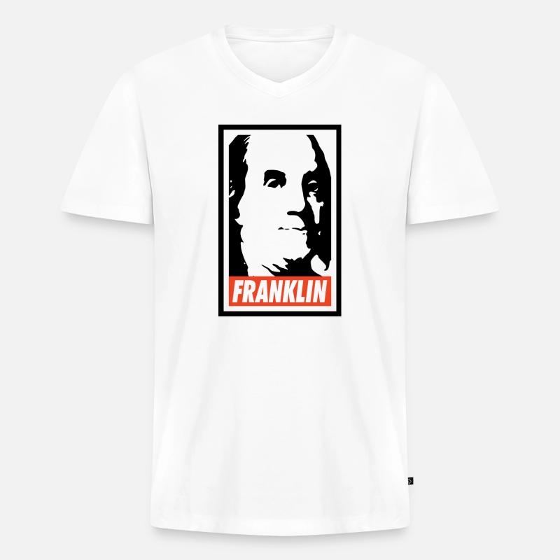 Benjamin Franklin - Männer Premium Bio T-Shirt mit V-Ausschnitt - Weiß