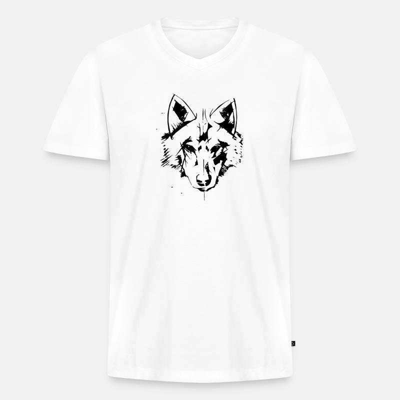 Wolf - Männer Premium Bio T-Shirt mit V-Ausschnitt - Weiß