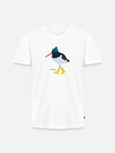 Austernfischer mit Gummistiefeln moin - Männer Premium Bio T-Shirt mit V-Ausschnitt - Weiß