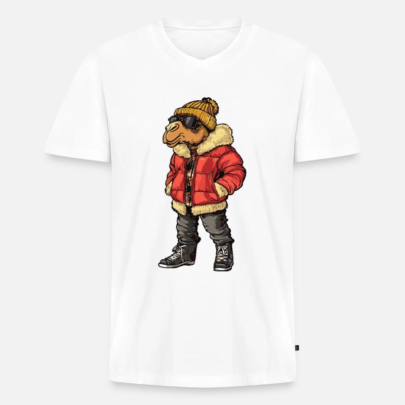 Kamel Lustig Winter - Männer Premium Bio T-Shirt mit V-Ausschnitt - Weiß