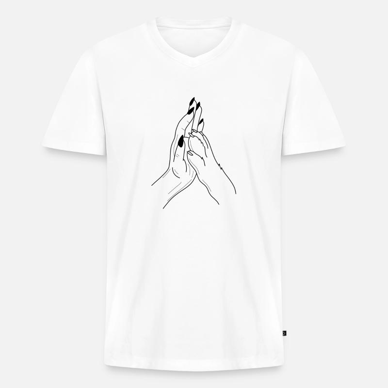 Hand Pfote Highfive - Männer Premium Bio T-Shirt mit V-Ausschnitt - Weiß