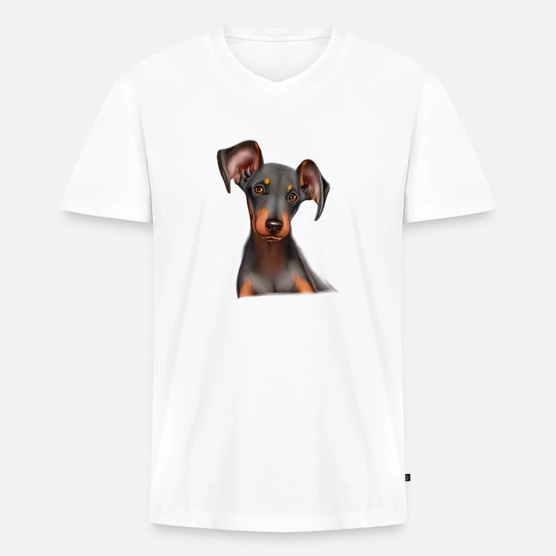 Dobermann Hund Dobermanntrainer Dobermannwelpe - Männer Premium Bio T-Shirt mit V-Ausschnitt - Weiß