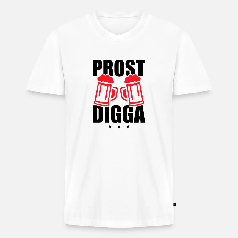 Prost Digga Bier - Männer Premium Bio T-Shirt mit V-Ausschnitt - Weiß