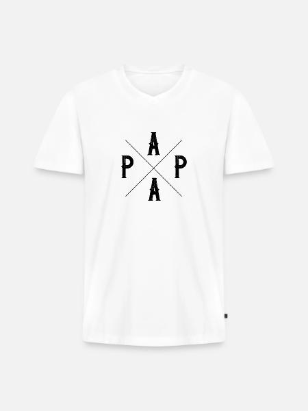Papa - Männer Premium Bio T-Shirt mit V-Ausschnitt - Weiß