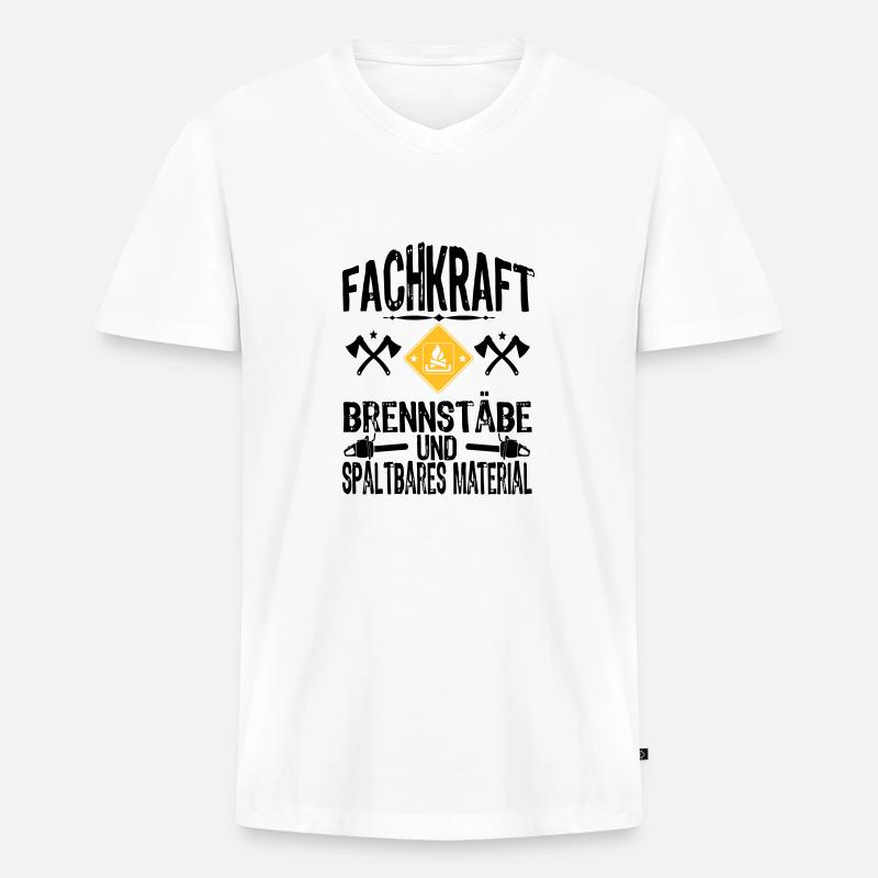 Fachkraft Holz - Männer Premium Bio T-Shirt mit V-Ausschnitt - Weiß