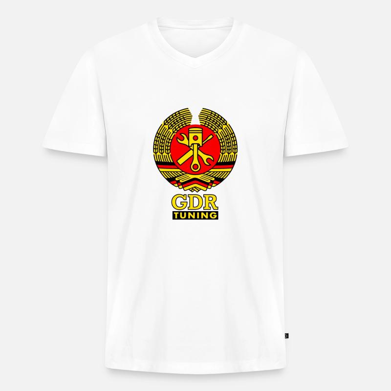 GDR Tuning Wappen 3c - Männer Premium Bio T-Shirt mit V-Ausschnitt - Weiß