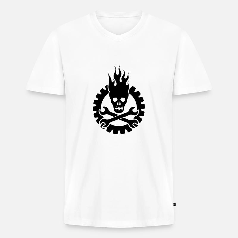 schrauber skull - Männer Premium Bio T-Shirt mit V-Ausschnitt - Weiß