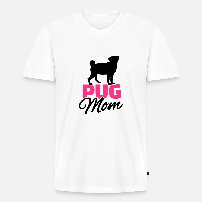 Mops - Männer Premium Bio T-Shirt mit V-Ausschnitt - Weiß