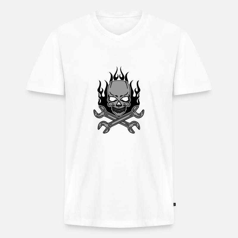 Tuning Skull - Männer Premium Bio T-Shirt mit V-Ausschnitt - Weiß