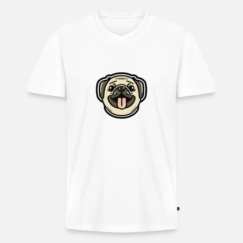 Mops Hund Geschenkidee - Männer Premium Bio T-Shirt mit V-Ausschnitt - Weiß