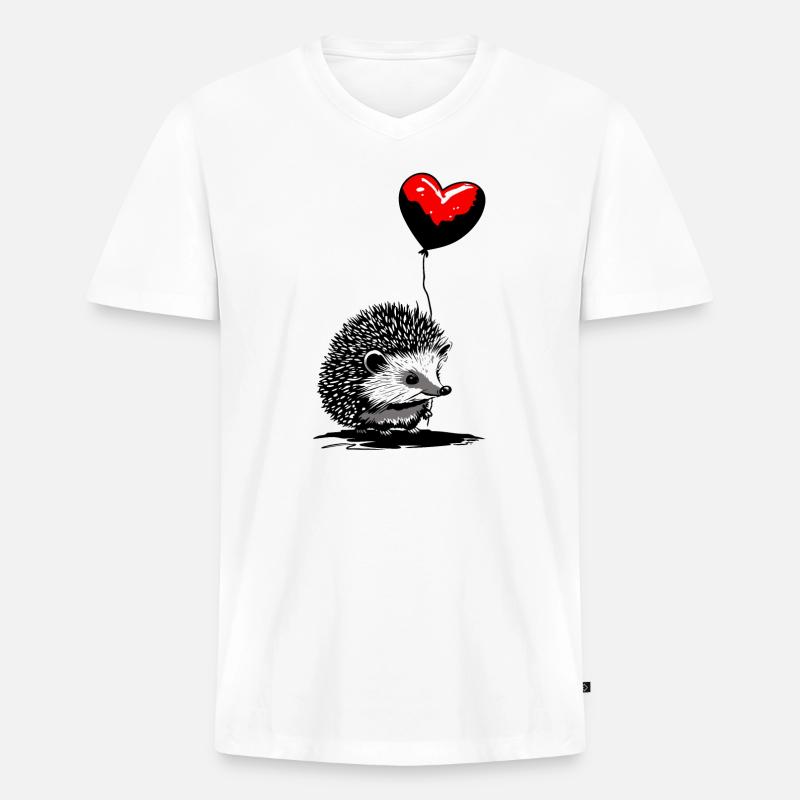 Igel mit Herz Luftballon - Heartful Creatures - Männer Premium Bio T-Shirt mit V-Ausschnitt - Weiß