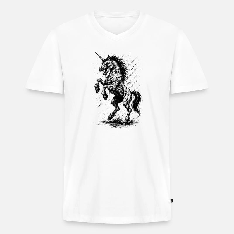 Einhorn Dämmerung - Männer Premium Bio T-Shirt mit V-Ausschnitt - Weiß