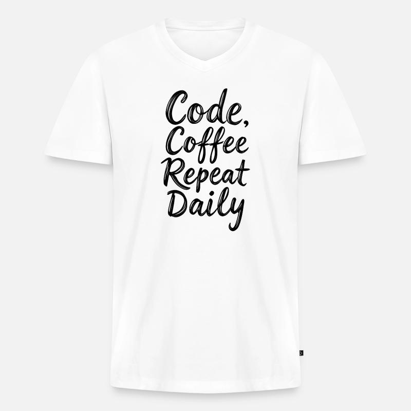 Code Sleep Debug Repeat Programmer Shirt - T-shirt encolure en V Premium bio Homme - blanc