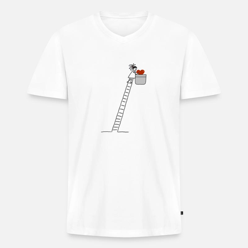 Mädchen Brusttasche Hemdtasche Leiter Herz - Männer Premium Bio T-Shirt mit V-Ausschnitt - Weiß