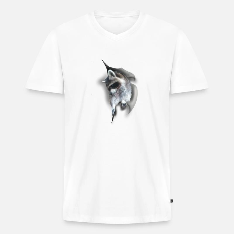 Ausbruchversuch eines Waschbären - Männer Premium Bio T-Shirt mit V-Ausschnitt - Weiß