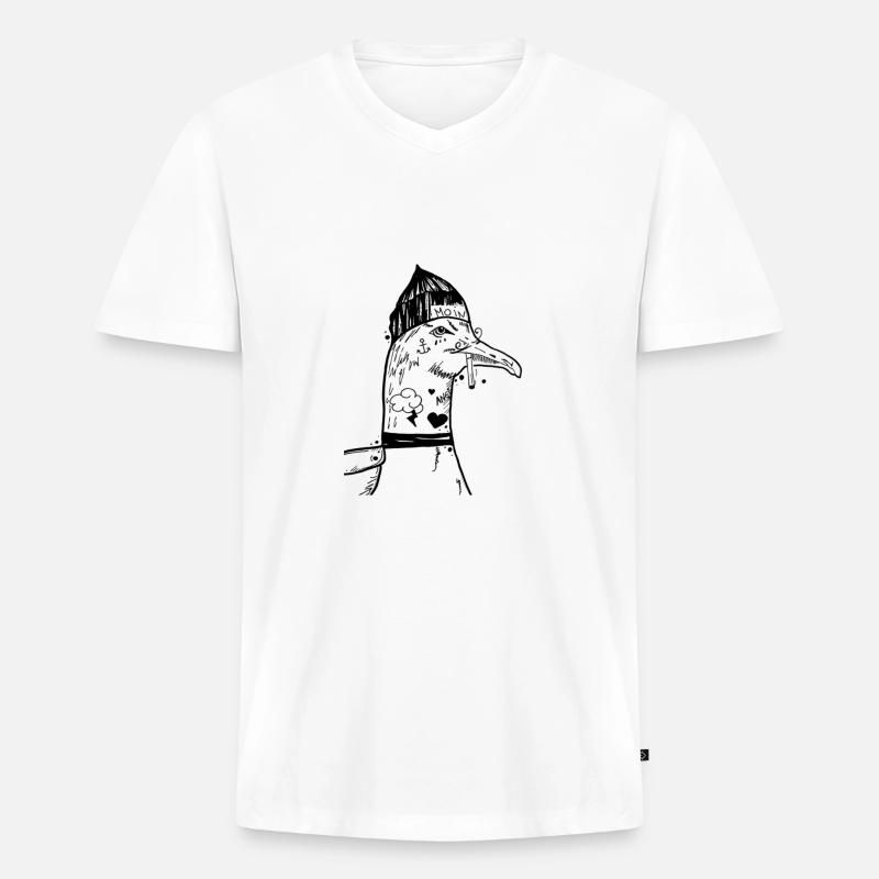 Maritim Möwe - Männer Premium Bio T-Shirt mit V-Ausschnitt - Weiß