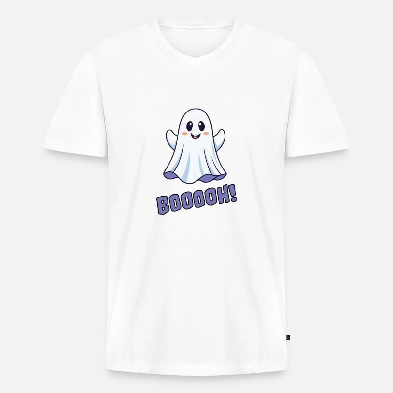 Cute Ghost - Männer Premium Bio T-Shirt mit V-Ausschnitt - Weiß