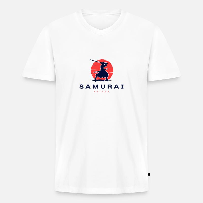 Samurai - Männer Premium Bio T-Shirt mit V-Ausschnitt - Weiß