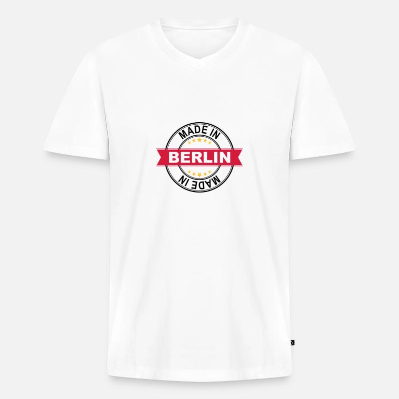 Made in Berlin - Männer Premium Bio T-Shirt mit V-Ausschnitt - Weiß