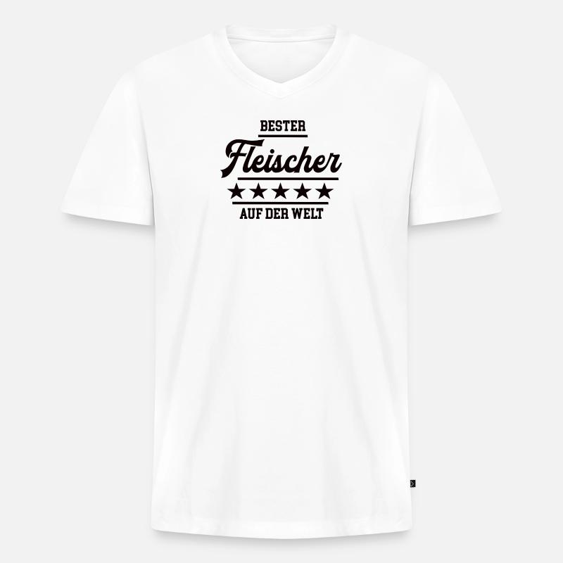 Bester Fleischer Weltbester Schlachter Fleischerei - Männer Premium Bio T-Shirt mit V-Ausschnitt - Weiß