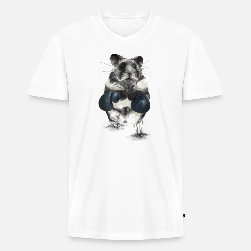 Kampfgeist Hamster im Boxring - Männer Premium Bio T-Shirt mit V-Ausschnitt - Weiß