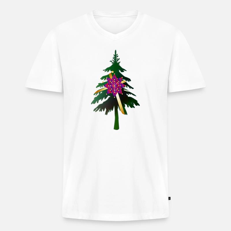 Christbaum oder Weihnachtsbaum & Geschenkschleife - Männer Premium Bio T-Shirt mit V-Ausschnitt - Weiß