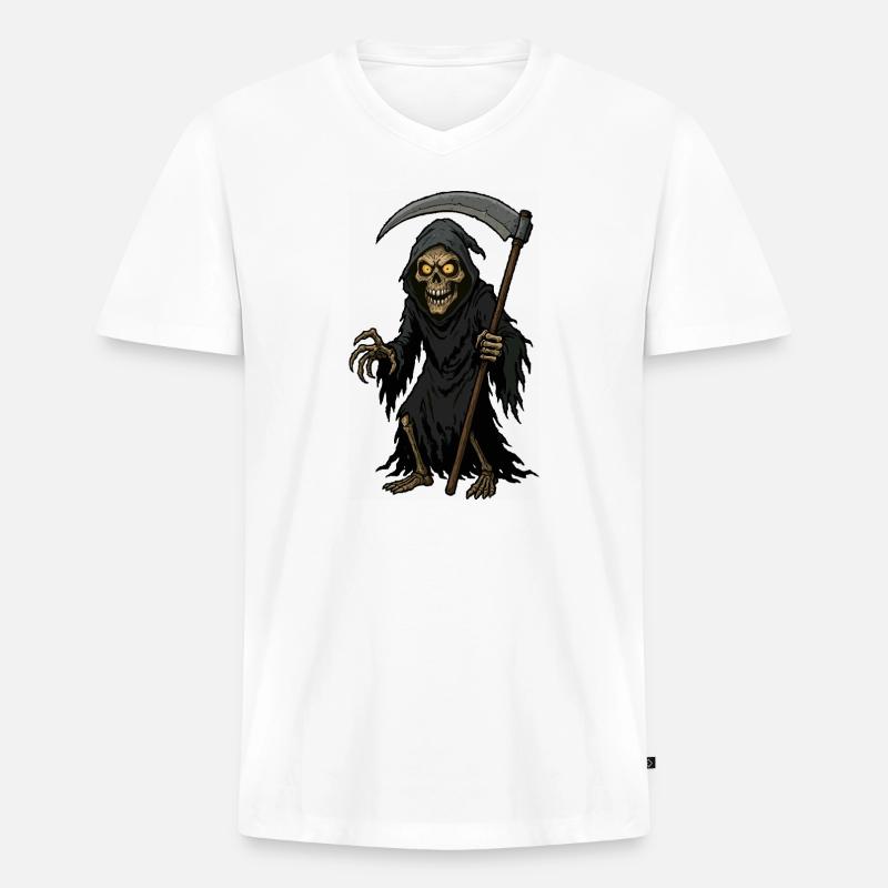 Der Sensenmann mit der Sense - Männer Premium Bio T-Shirt mit V-Ausschnitt - Weiß