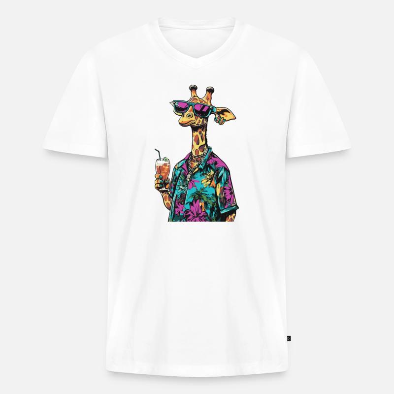 Giraffe Comic Sommer - Männer Premium Bio T-Shirt mit V-Ausschnitt - Weiß