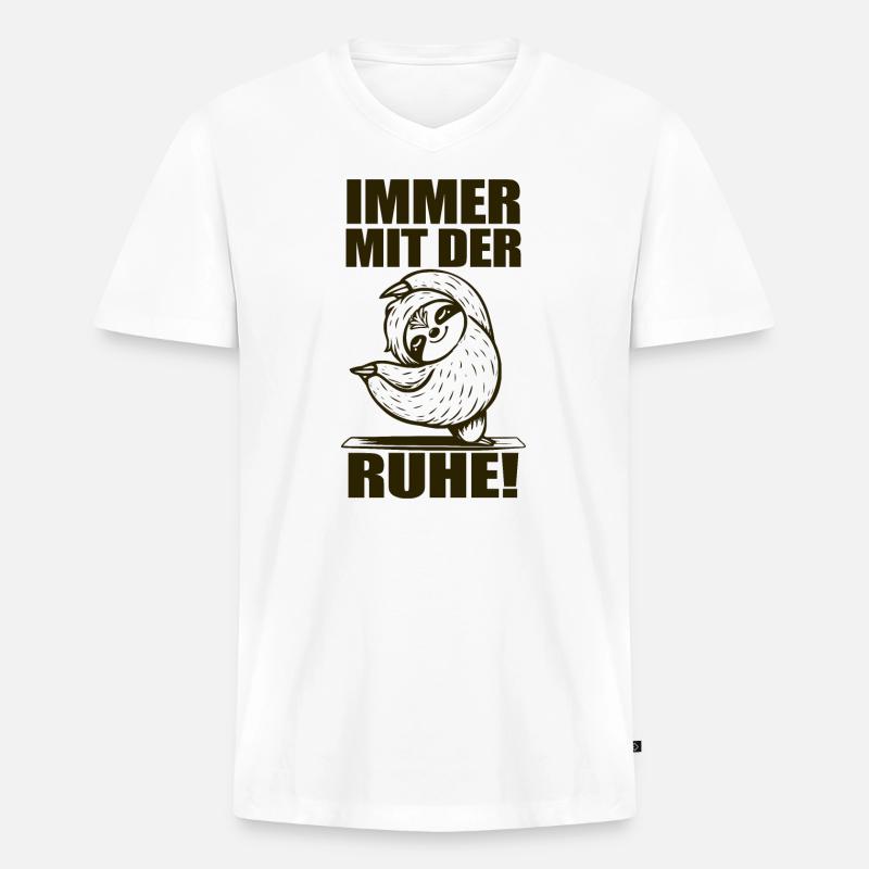Faultier Immer mit der Ruhe - Männer Premium Bio T-Shirt mit V-Ausschnitt - Weiß