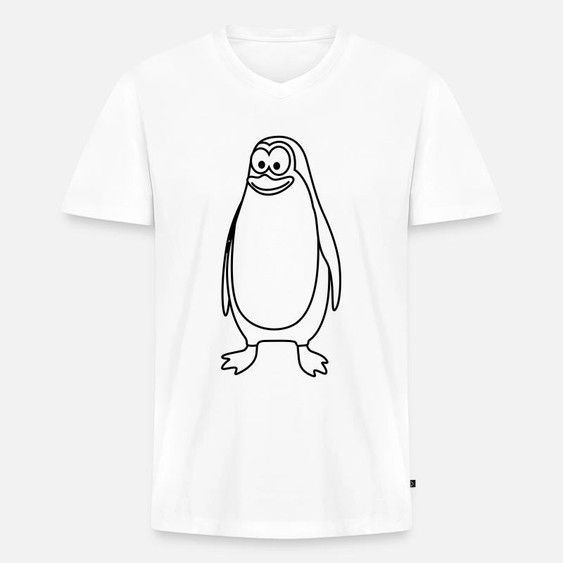 Pinguin Comic Tier - Männer Premium Bio T-Shirt mit V-Ausschnitt - Weiß
