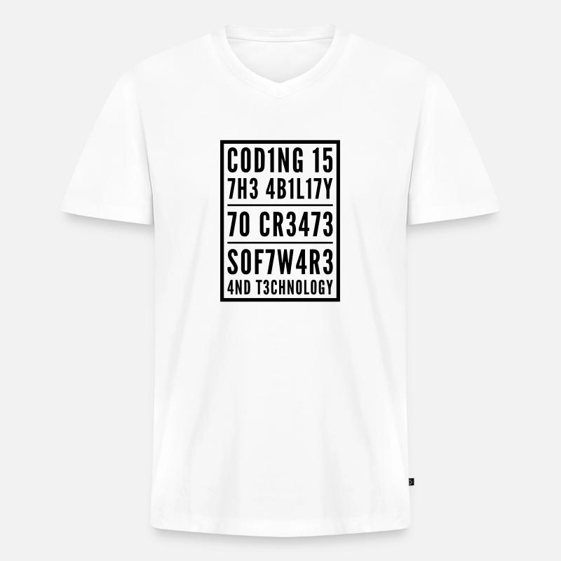 Programming Coden L337 Leetspeak Saying - Men's Premium Organic T-shirt with V-neck - white