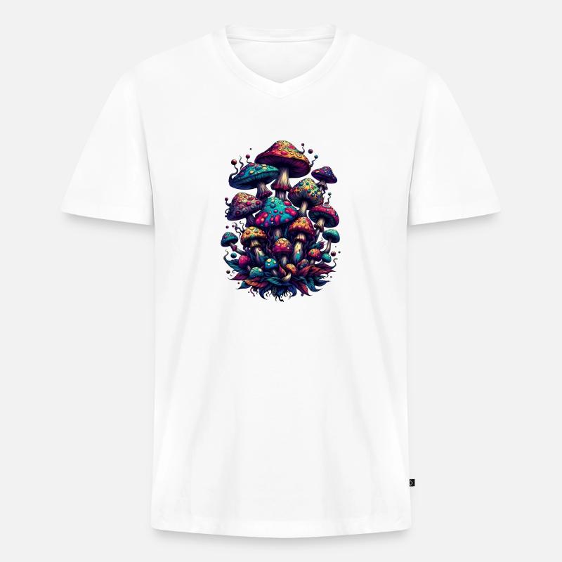 Psychedelic Mushroom Magic - Männer Premium Bio T-Shirt mit V-Ausschnitt - Weiß