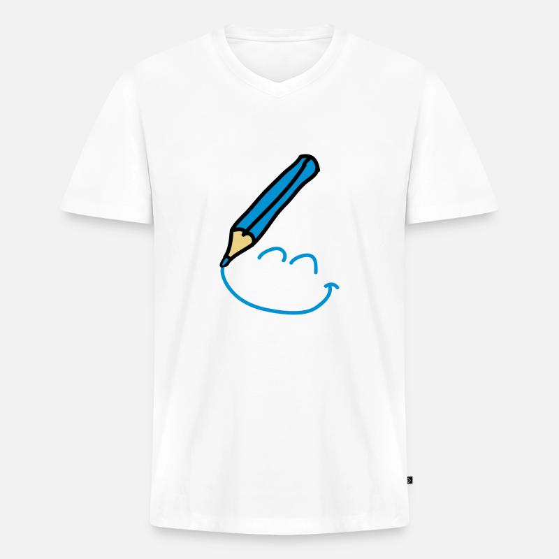doodle_smiley_3c - Männer Premium Bio T-Shirt mit V-Ausschnitt - Weiß