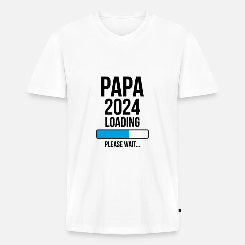 Papa 2024 Loading Bitte warten... - Männer Premium Bio T-Shirt mit V-Ausschnitt - Weiß