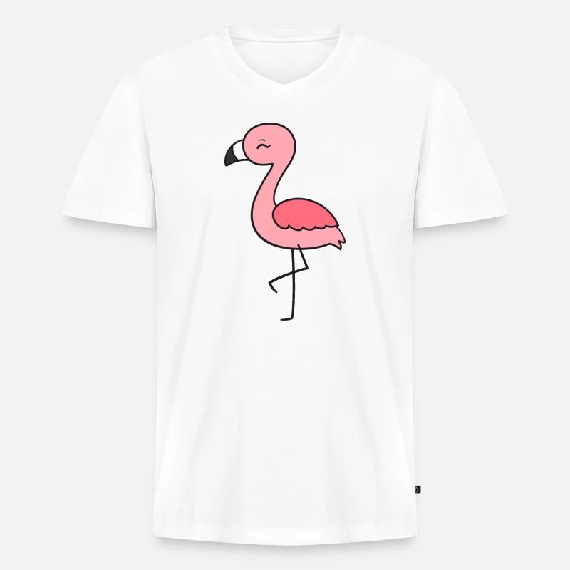 Flamingo - Männer Premium Bio T-Shirt mit V-Ausschnitt - Weiß