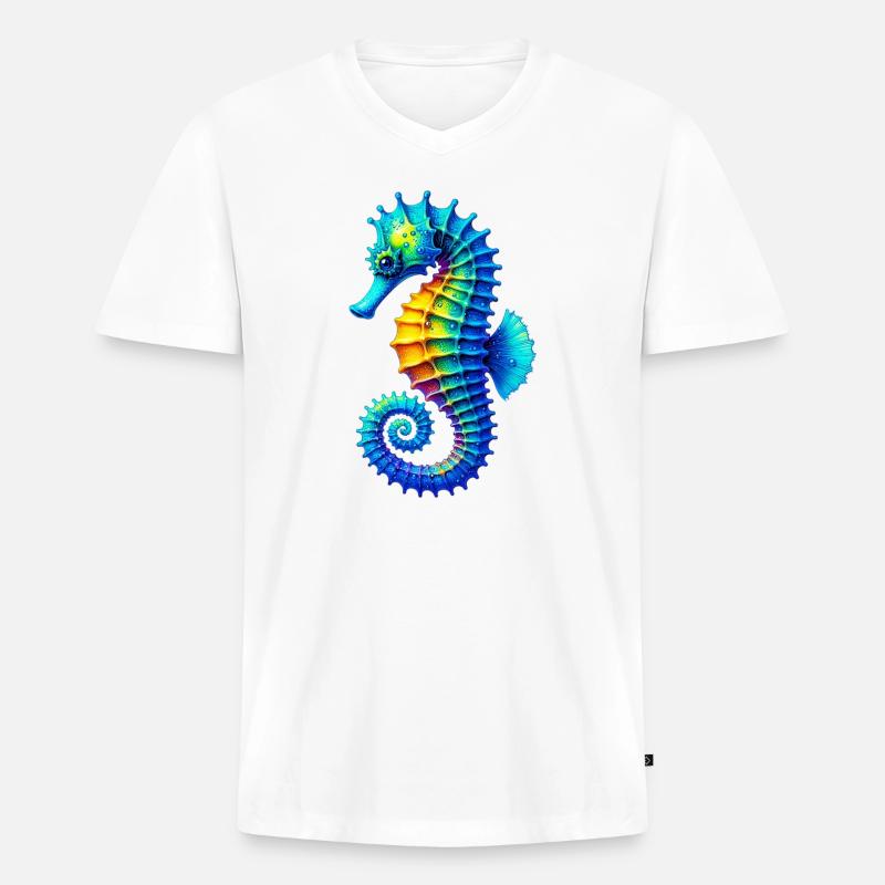 Seepferdchen - Männer Premium Bio T-Shirt mit V-Ausschnitt - Weiß