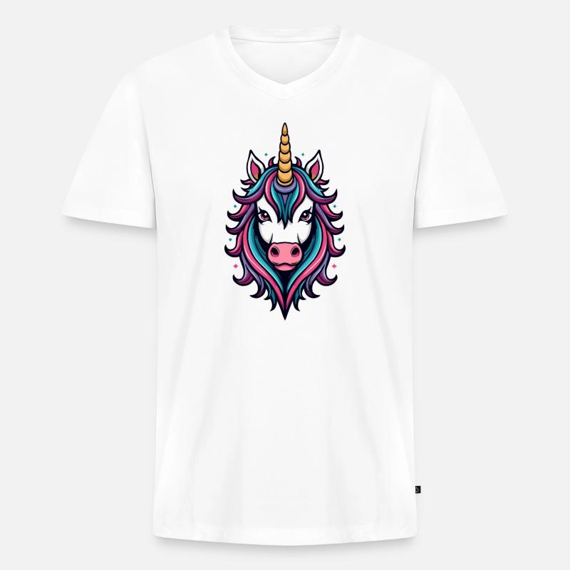 Wilde Einhorn Neon-Pracht - Männer Premium Bio T-Shirt mit V-Ausschnitt - Weiß