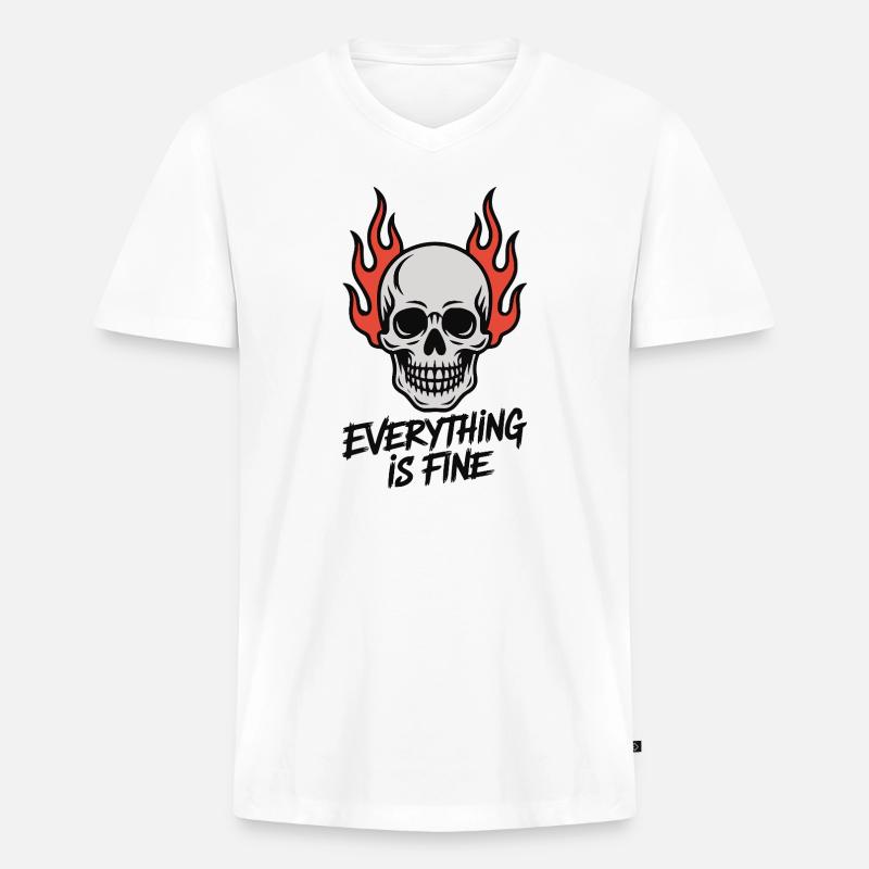 Skull On Fire Everything Is Fine - Männer Premium Bio T-Shirt mit V-Ausschnitt - Weiß