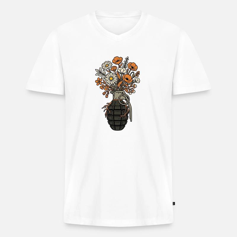 Blumen Granate Peace - Männer Premium Bio T-Shirt mit V-Ausschnitt - Weiß