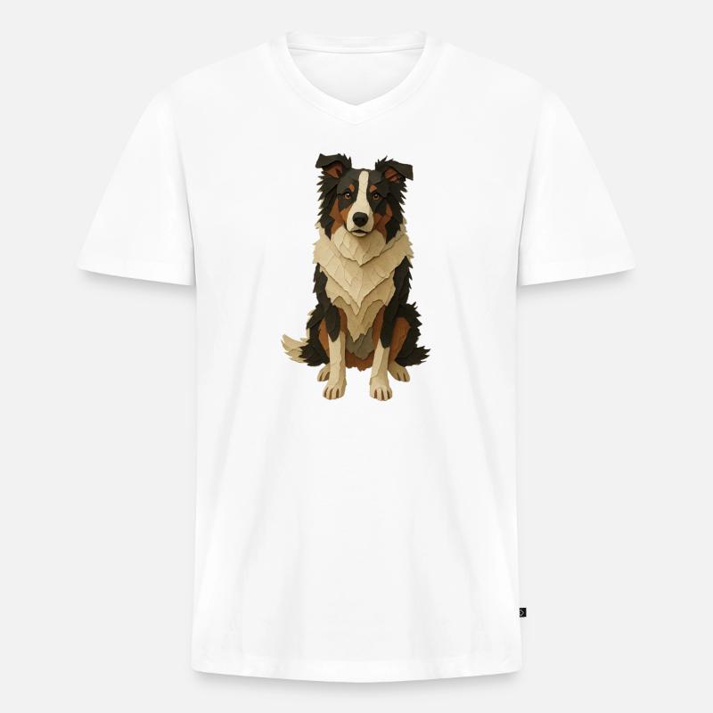 Geschichteter Papiercollie - Männer Premium Bio T-Shirt mit V-Ausschnitt - Weiß