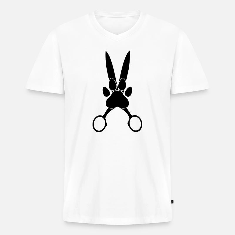 Hundepfote auf der Schere - Männer Premium Bio T-Shirt mit V-Ausschnitt - Weiß