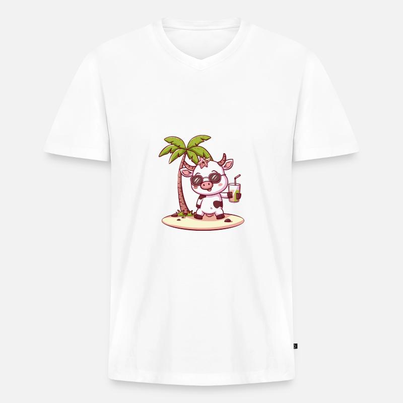 Kuh Sommer Strand Comic - Männer Premium Bio T-Shirt mit V-Ausschnitt - Weiß