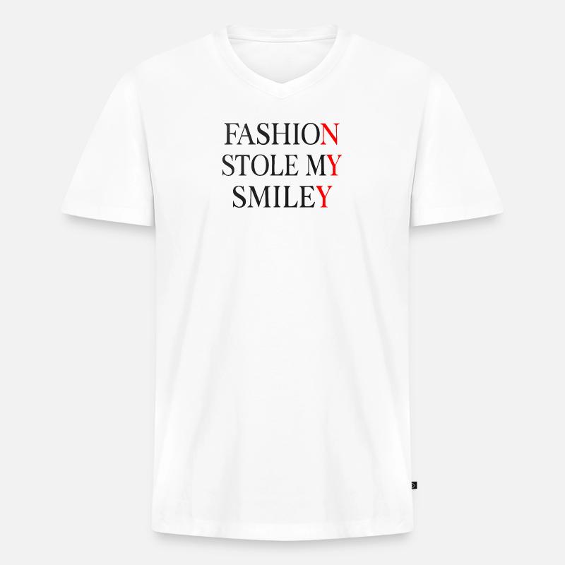 Die Mode hat meinen Smiley gestohlen - Männer Premium Bio T-Shirt mit V-Ausschnitt - Weiß