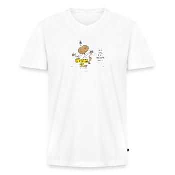 Ich tanz mal drüber nach - Männer Premium Bio T-Shirt mit V-Ausschnitt - Weiß - Vorne - Nico (187cm)