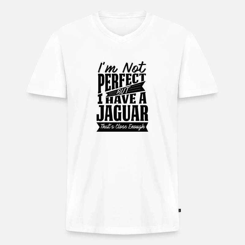 PERFEKT MIT JAGUAR B. - Männer Premium Bio T-Shirt mit V-Ausschnitt - Weiß