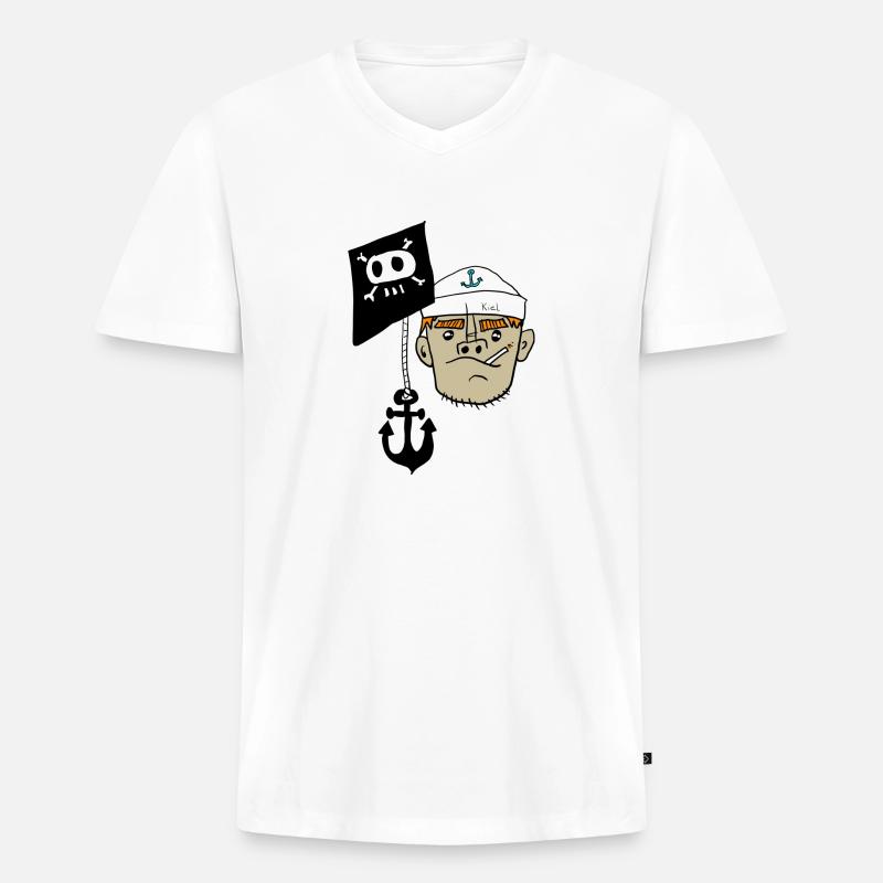 Ankerpirat mit Skully Kiel - Männer Premium Bio T-Shirt mit V-Ausschnitt - Weiß
