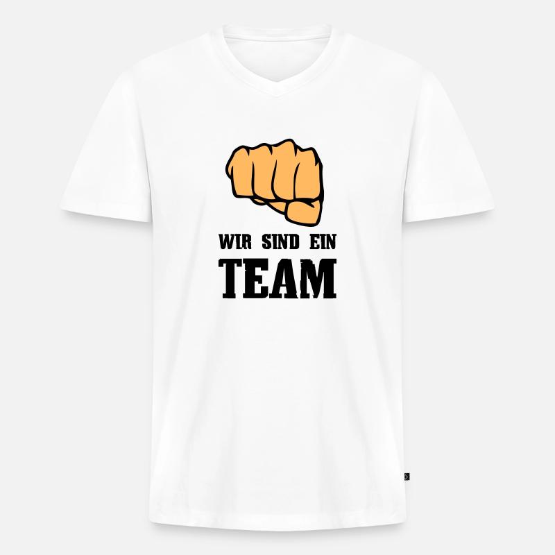 Wir sind ein Team - Männer Premium Bio T-Shirt mit V-Ausschnitt - Weiß
