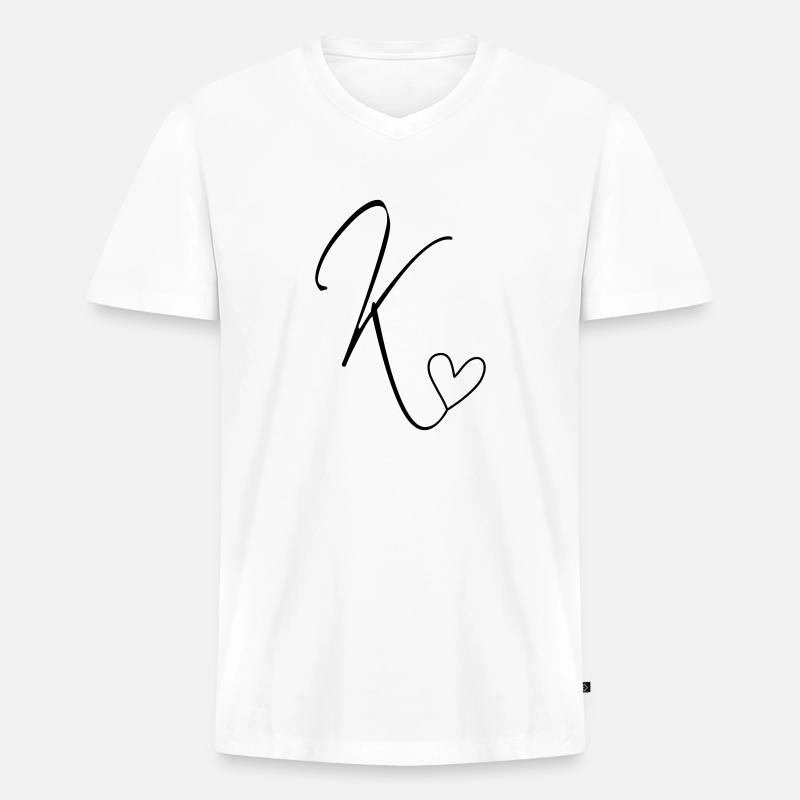 Buchstabe K Buchstabe-K Kalligrafie - Männer Premium Bio T-Shirt mit V-Ausschnitt - Weiß